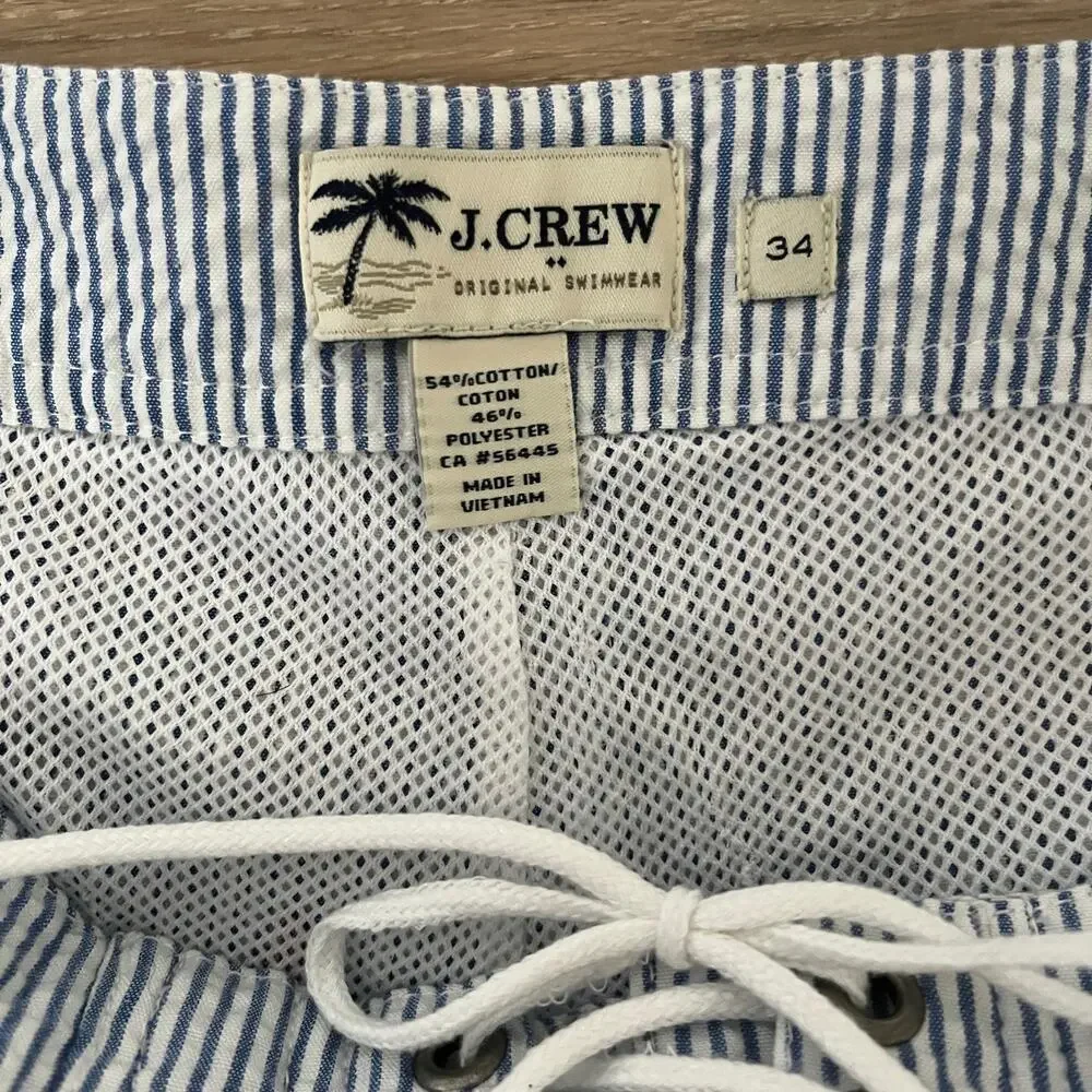 J Crew Mens Swim Shorts Seersucker Striped Lobster embroidered 7